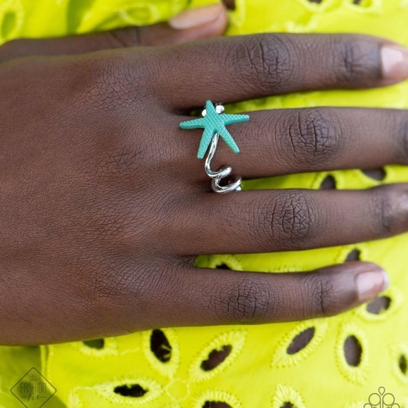 Paparazzi Blue and Silver Starfish Jewelry Wish Upon A STARFISH Blue Ring Teal - Picture 2 of 3
